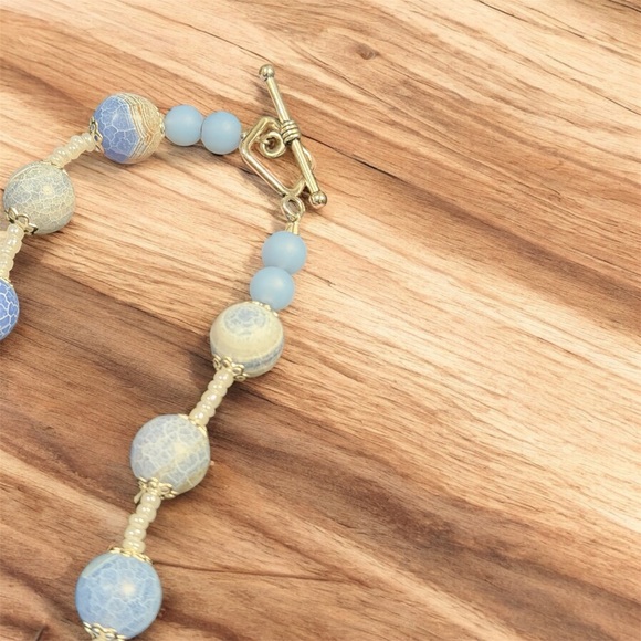 Handcrafted Blue Crackle Agate and White Beaded Necklace - Picture 7 of 7